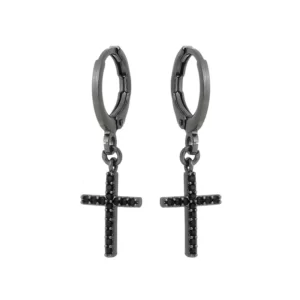 Brinco Argola Pingente Cruz No Grafite