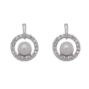 Brinco Aro Cravejado Com Pérola No Ródio