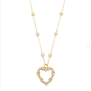 Colar Corrente Pérolas e Pingente De Coração