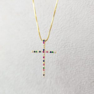 Colar Pingente Cruz de Zircônias Colors