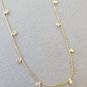 Colar Longo Corrente Com Pontos De zircônias