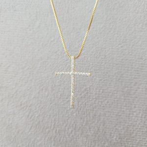 Colar Pingente Cruz De Zircônias Cristal