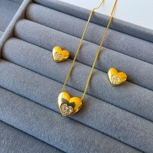 Conjunto Coração Liso Com Zircônias
